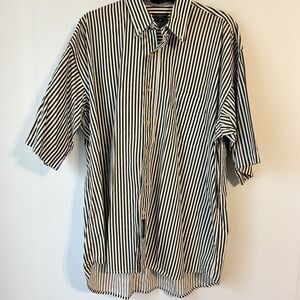 Men's, Large BD Baggies Green, White Striped Button-Down, Short Sleeve Shirt.